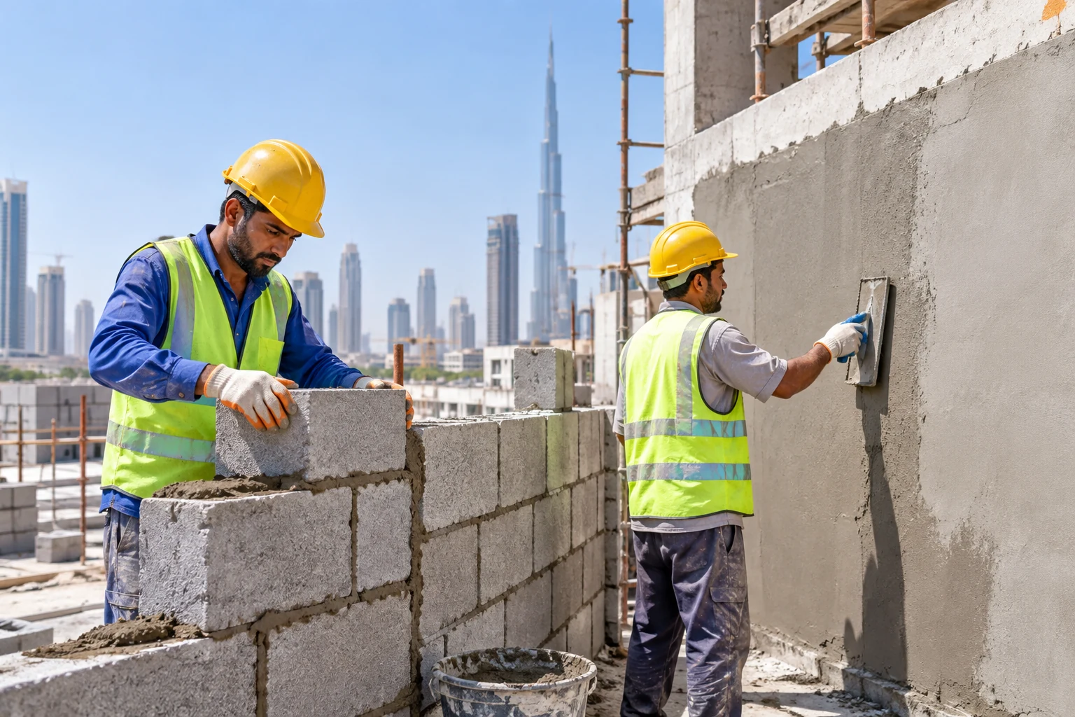Block and plaster work on a building site